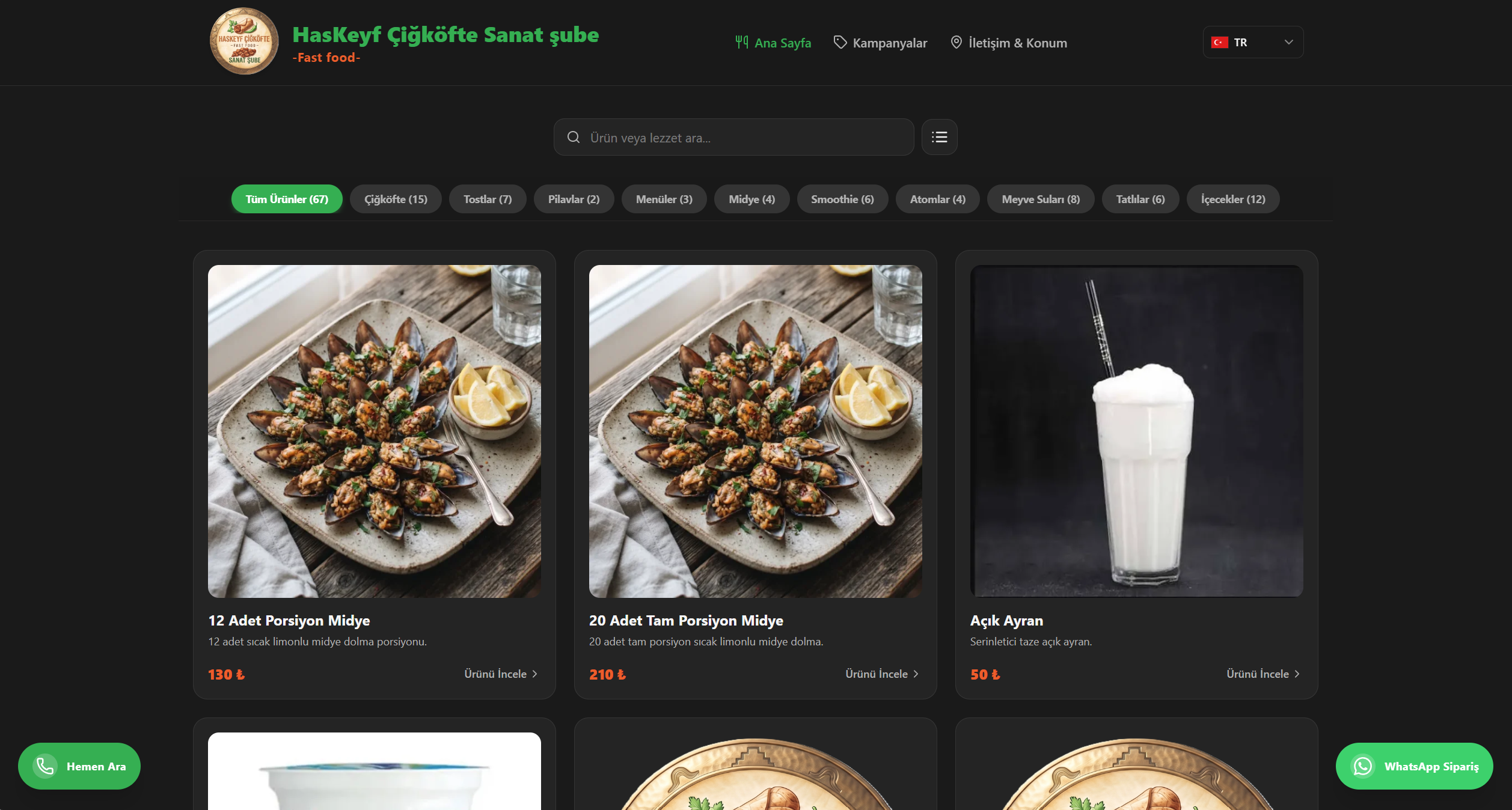 QR MENÜ: HasKeyf Çiğköfte (Sanat Şubesi) screenshot